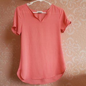 V-neck chiffon pink blouse